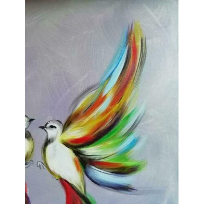 Geschilderd met acrylverf.. Twee moderne duifjes