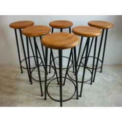 6x zware barkruk metaal hout industrieel vintage € 75,- p/st