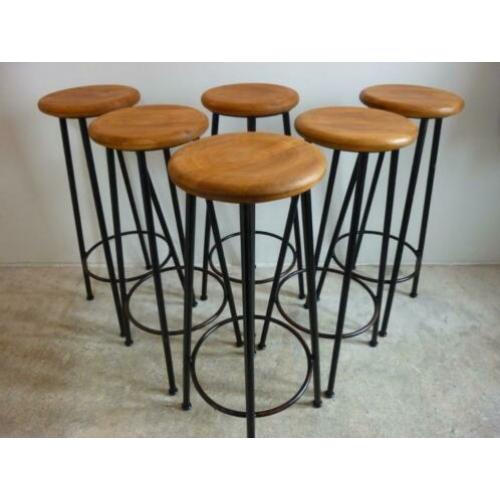 6x zware barkruk metaal hout industrieel vintage € 75,- p/st