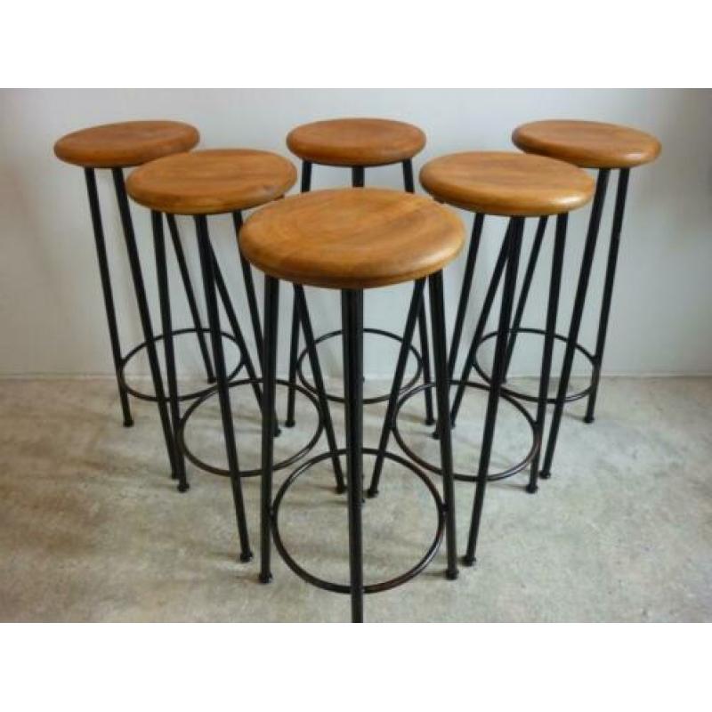 6x zware barkruk metaal hout industrieel vintage € 75,- p/st