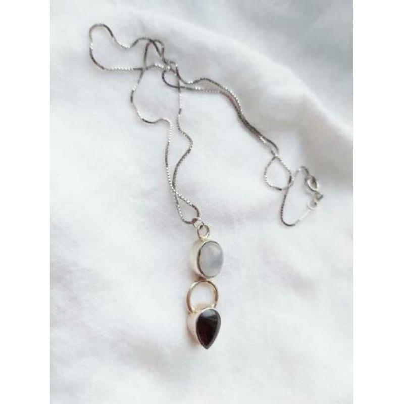 Vintage 925 sterling zilveren ketting, maansteen en granaat