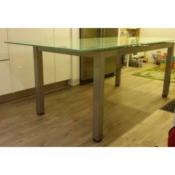 Eettafel glas - metaal 160cm uitschuifbaar