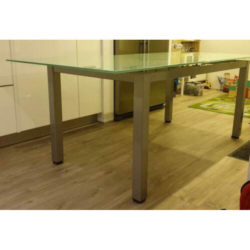 Eettafel glas - metaal 160cm uitschuifbaar