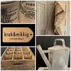 Brocante oude rieten mand "krak & mikkig"