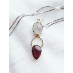 Vintage 925 sterling zilveren ketting, maansteen en granaat
