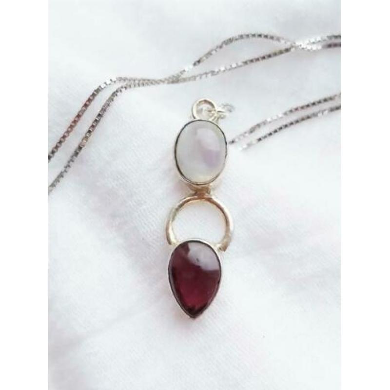 Vintage 925 sterling zilveren ketting, maansteen en granaat