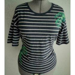 Mooi NW donkerblauw/wit EDC t-shirt groen varens print M-L
