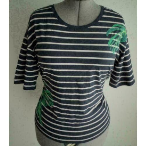 Mooi NW donkerblauw/wit EDC t-shirt groen varens print M-L