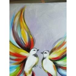 Geschilderd met acrylverf.. Twee moderne duifjes