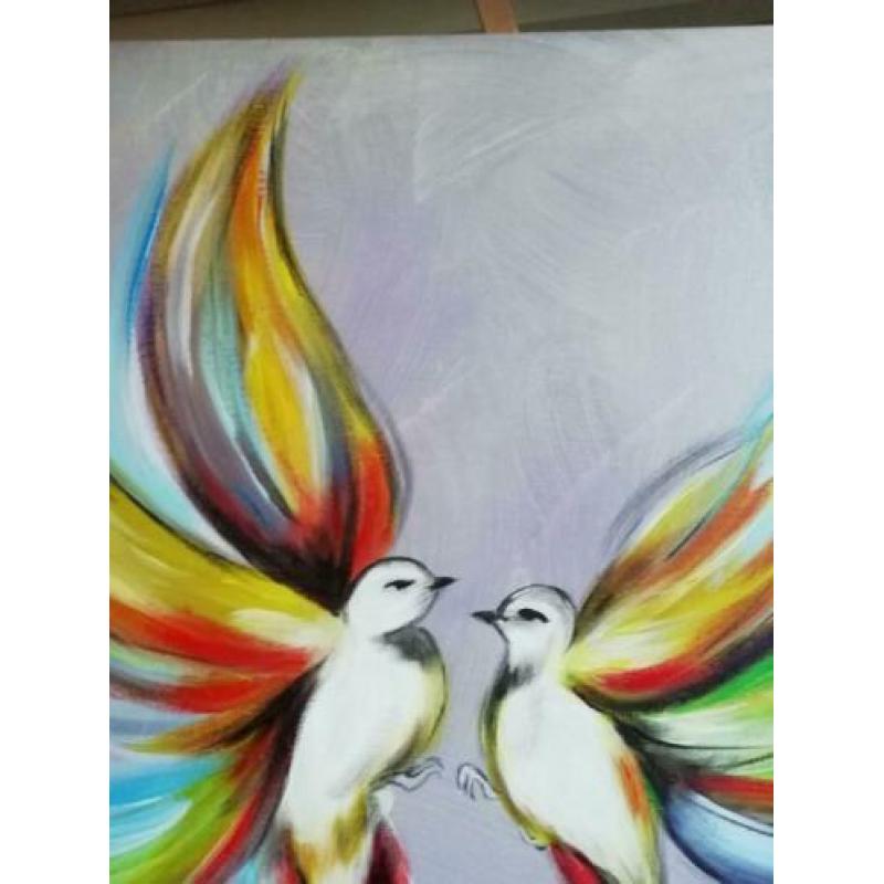 Geschilderd met acrylverf.. Twee moderne duifjes