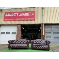 Oxblood CHESTERFIELD leren 3+2 zits “Button-Seat” banken