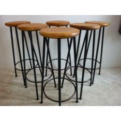 6x zware barkruk metaal hout industrieel vintage € 75,- p/st