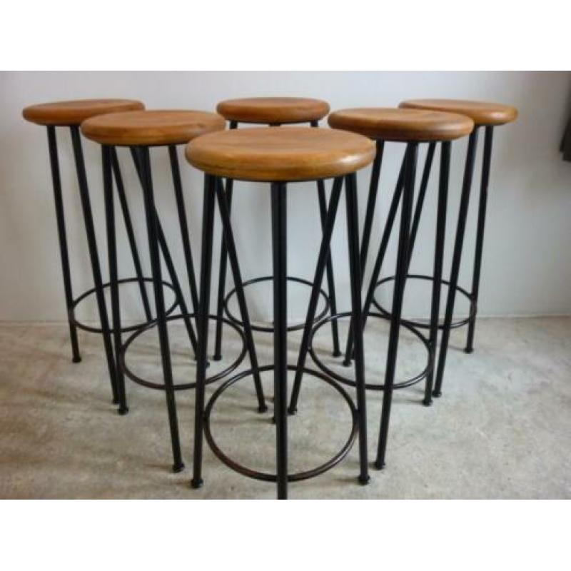 6x zware barkruk metaal hout industrieel vintage € 75,- p/st