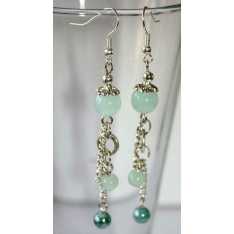 Oorbellen in mint en turmaline bleu