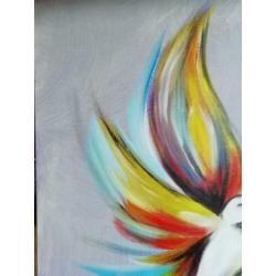Geschilderd met acrylverf.. Twee moderne duifjes