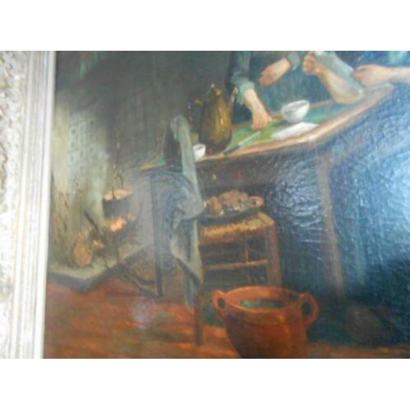 0968 Olieverf op doek Larense school Boereninterieur