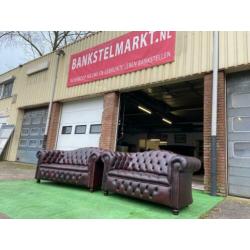 Oxblood CHESTERFIELD leren 3+2 zits “Button-Seat” banken