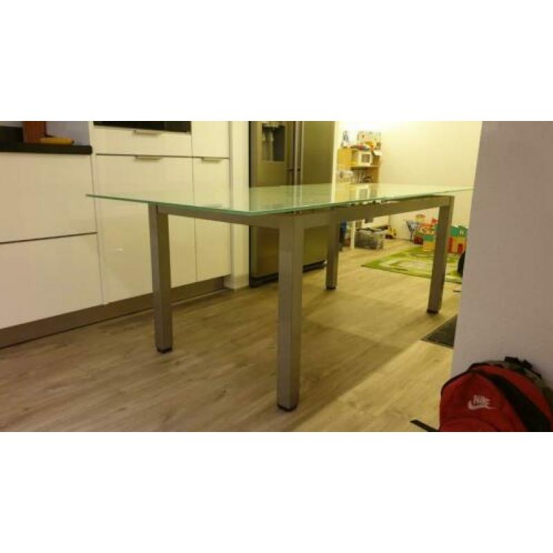 Eettafel glas - metaal 160cm uitschuifbaar