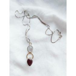 Vintage 925 sterling zilveren ketting, maansteen en granaat