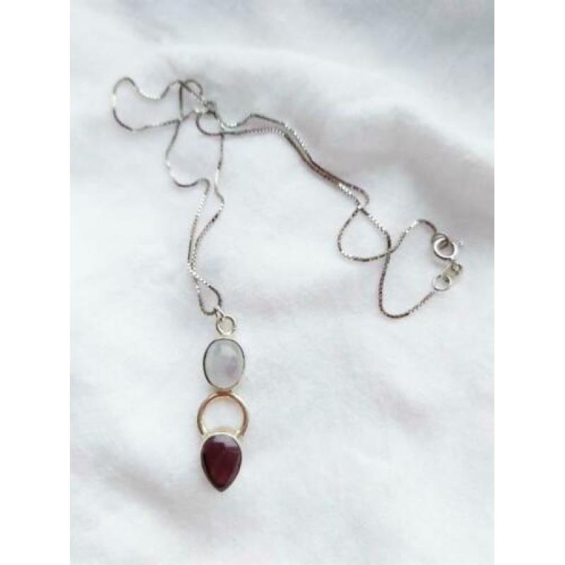 Vintage 925 sterling zilveren ketting, maansteen en granaat