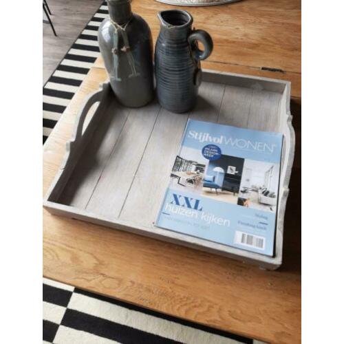 Landelijk groot dienblad, white wash