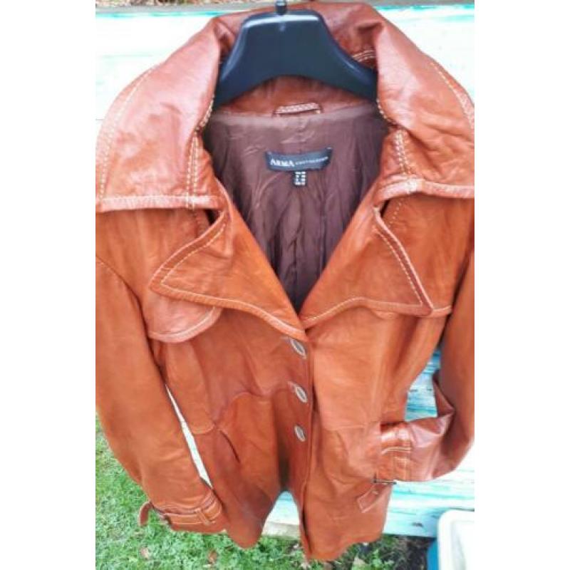 Jas LEER 36 38 dames S M trenchcoat ARMA COLLECTION voorjaar