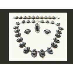 Bijzonder Zilveren Art-Deko 4 Stuks Set Onyx en Marcasiet!