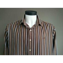 Paul Stuart overhemd. Bruin Blauw gestreept. Maat XXL / 2XL