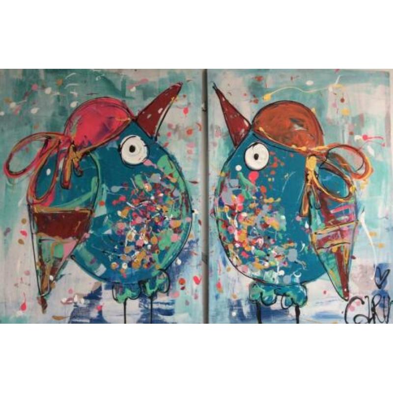 Groot kleurrijk abstract modern Pauw veel verf
