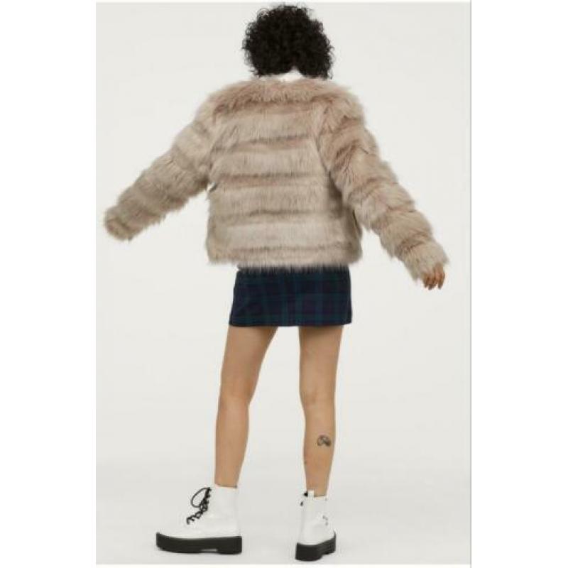 Fake-fur bontjasje, maat S, kleur taupe