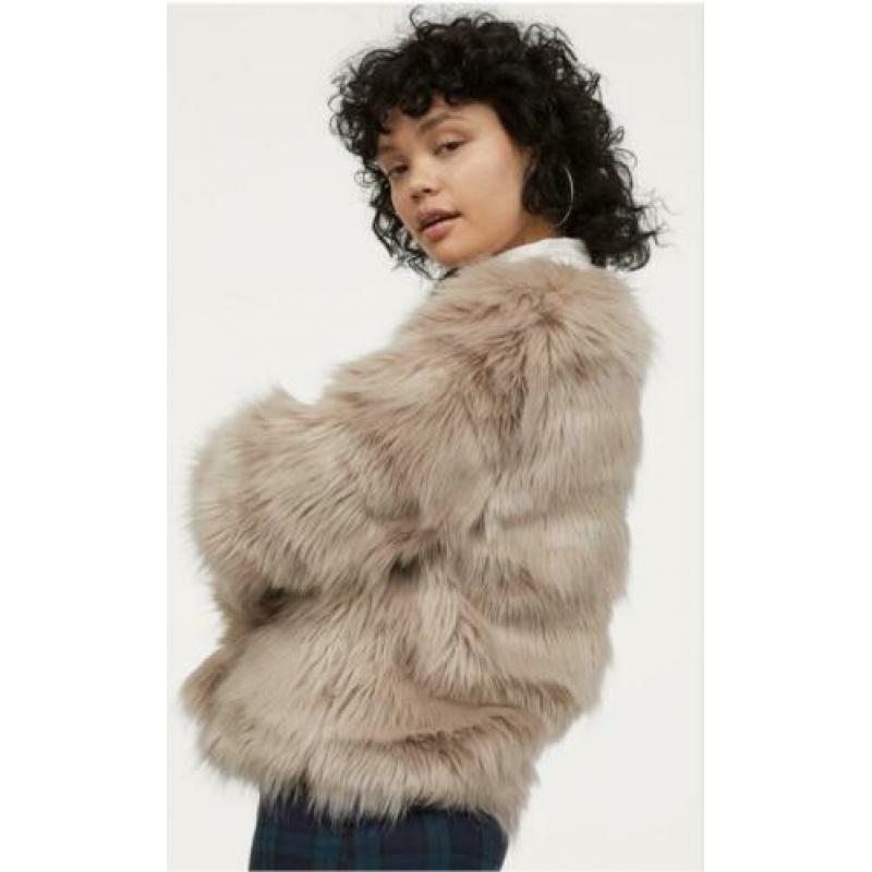 Fake-fur bontjasje, maat S, kleur taupe