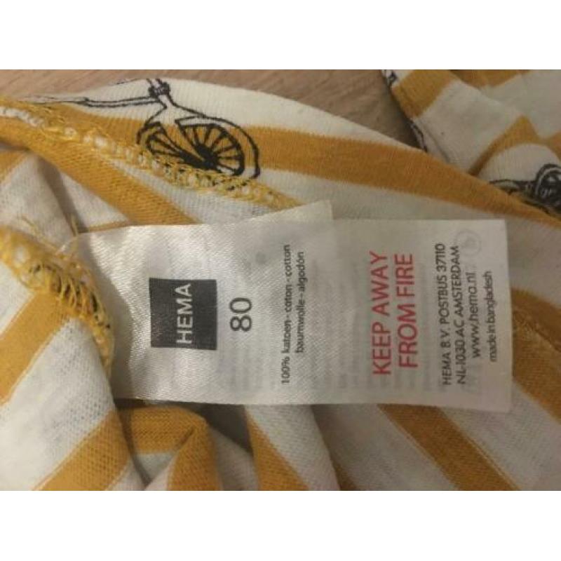 geel - wit gestreepte longsleeve shirt van Hema maat 80