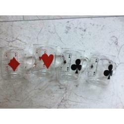 Theeglazen set (4) met speelkaart symbolen
