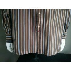 Paul Stuart overhemd. Bruin Blauw gestreept. Maat XXL / 2XL