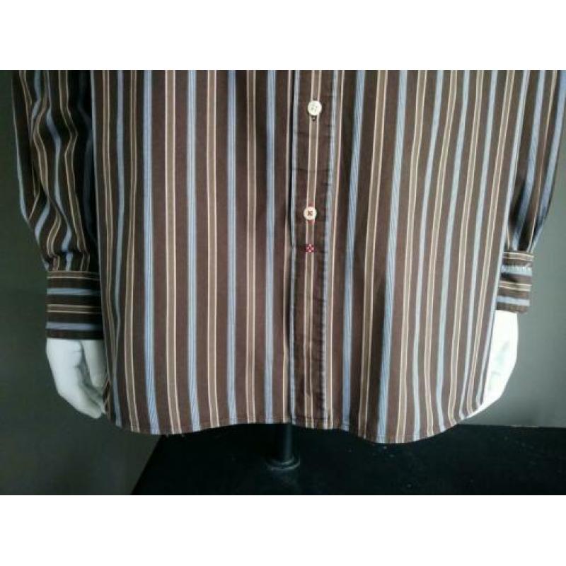 Paul Stuart overhemd. Bruin Blauw gestreept. Maat XXL / 2XL
