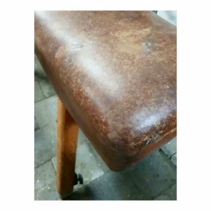 Vintage hoog turnpaard bruin leer - gymtoestel.