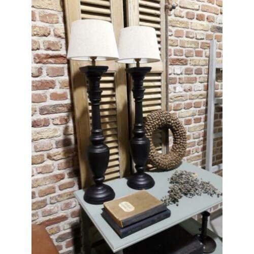 2 mat zwarte stenen baluster balusterlamp balusterlampen