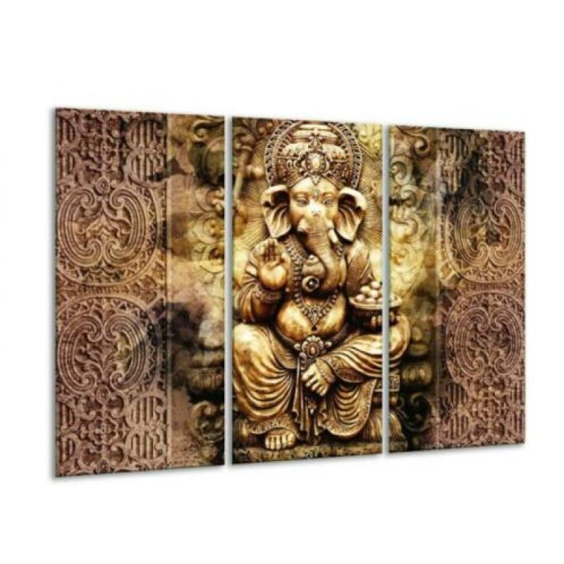 glasschilderij beeld 120x80cm 3 luik modern bruin, groen