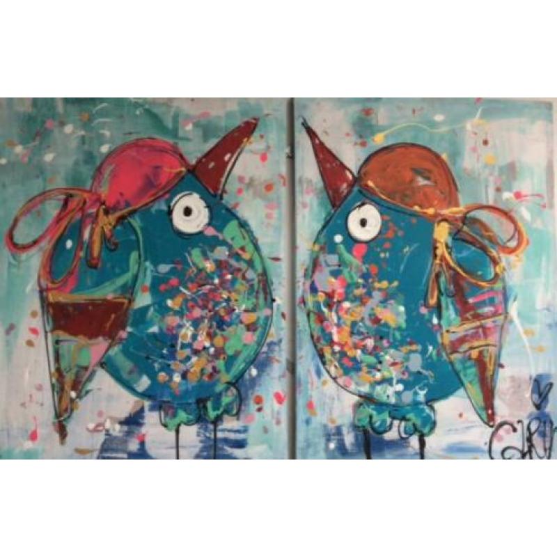 Groot kleurrijk abstract modern Pauw veel verf