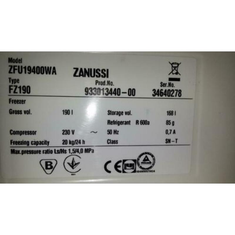 Zanussi vrijstaande vriezer met laden A+