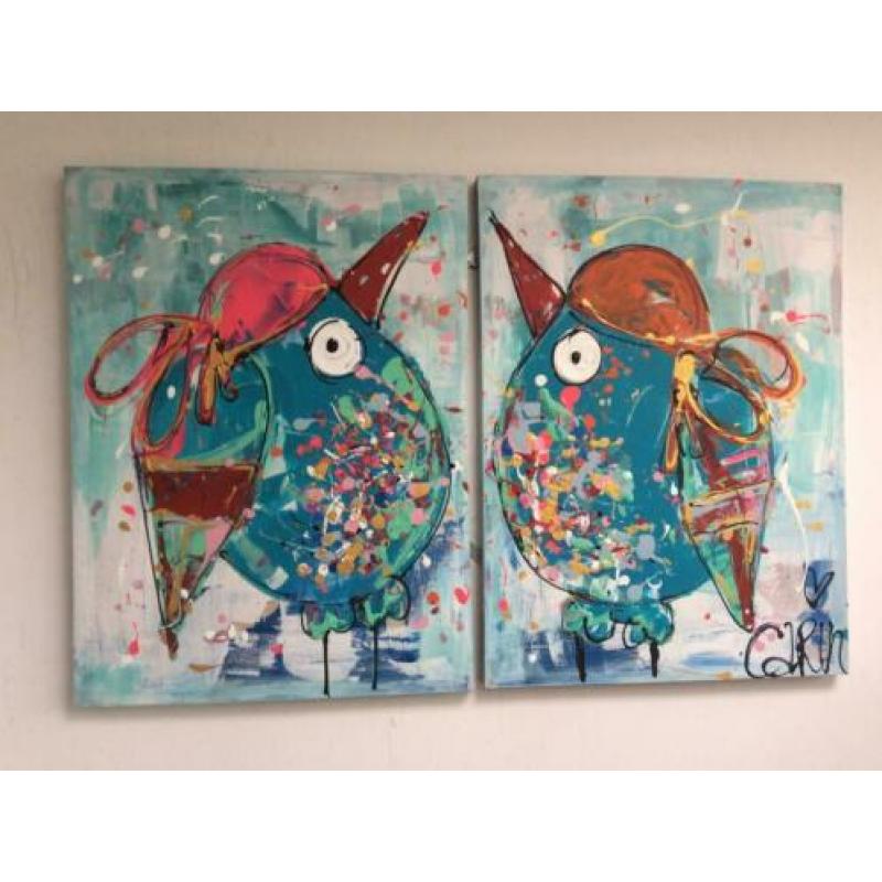 Groot kleurrijk abstract modern Pauw veel verf