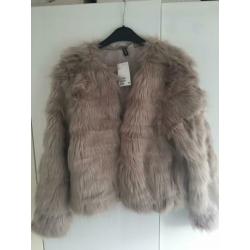 Fake-fur bontjasje, maat S, kleur taupe