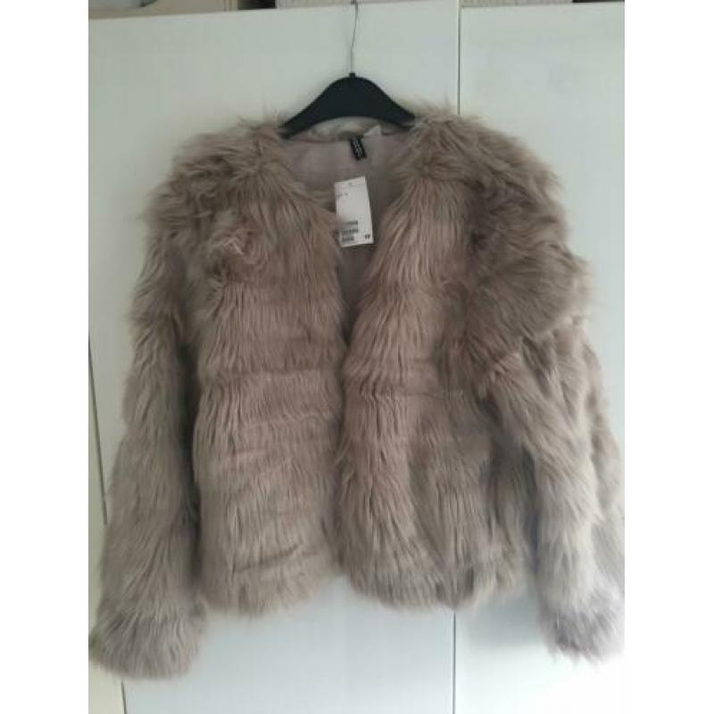 Fake-fur bontjasje, maat S, kleur taupe