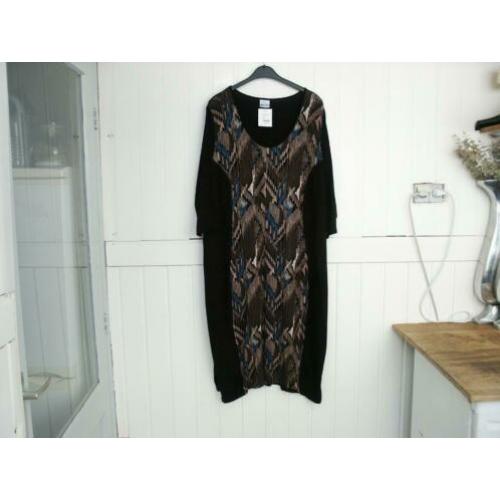 Tricot jurk Bagoes zwart/taupe/petrol maat 5 - 50/52 nieuw!