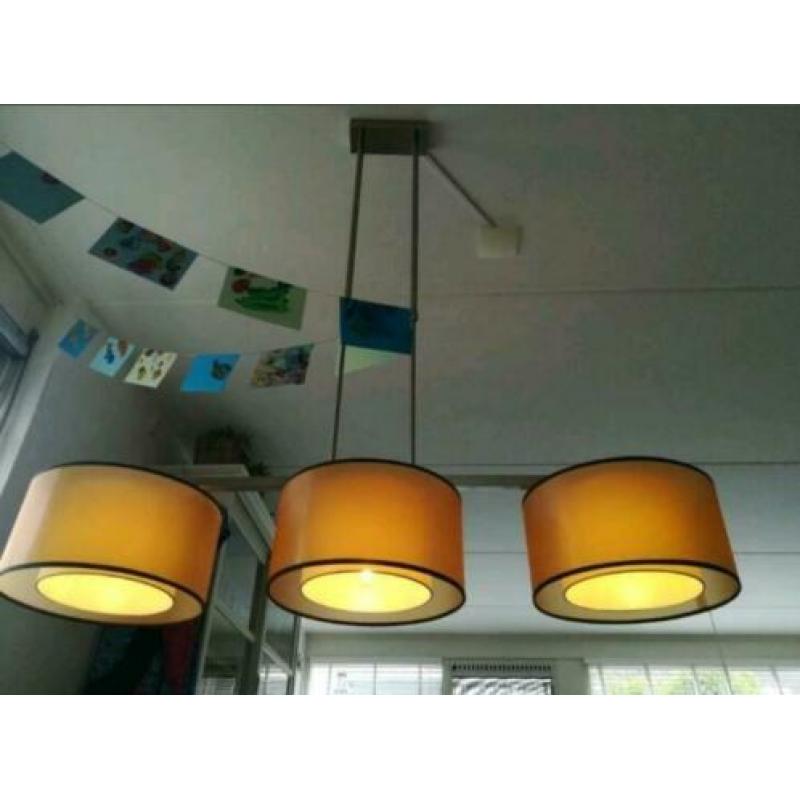RVS hanglamp 3 kappen, dimbaar