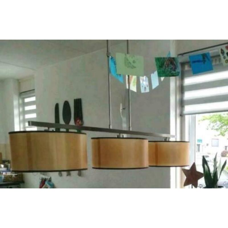 RVS hanglamp 3 kappen, dimbaar