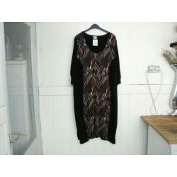 Tricot jurk Bagoes zwart/taupe/petrol maat 5 - 50/52 nieuw!