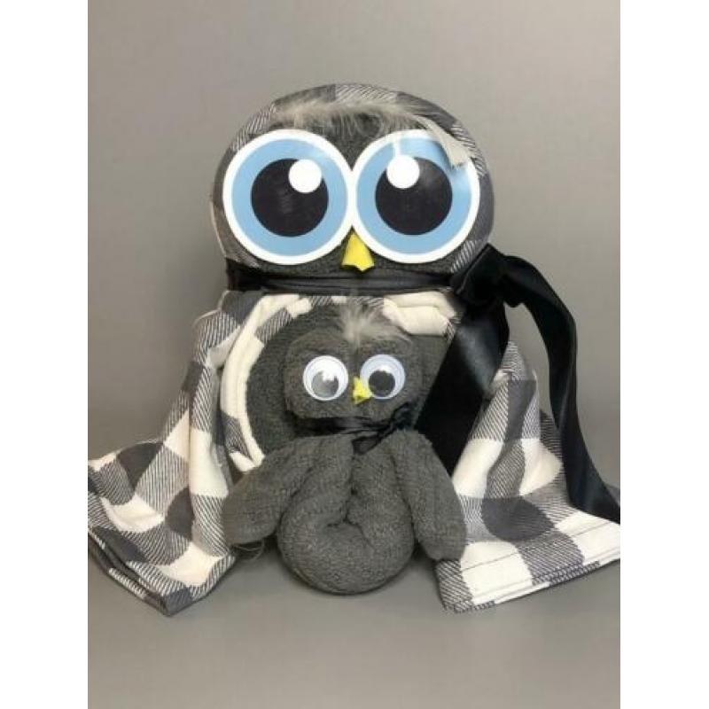 Cadeau Set Handdoeken en Theedoeken uil blauw