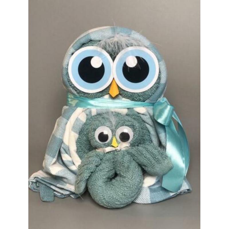 Cadeau Set Handdoeken en Theedoeken uil grijs