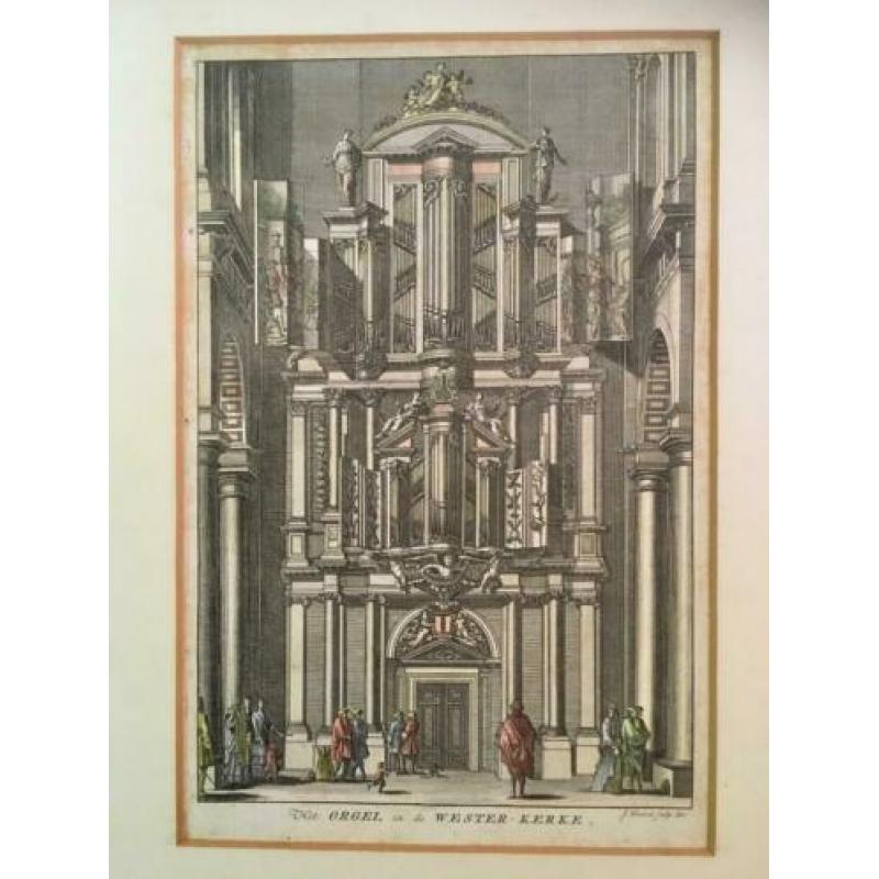 Interieur Westerkerk, twee antieke gravures